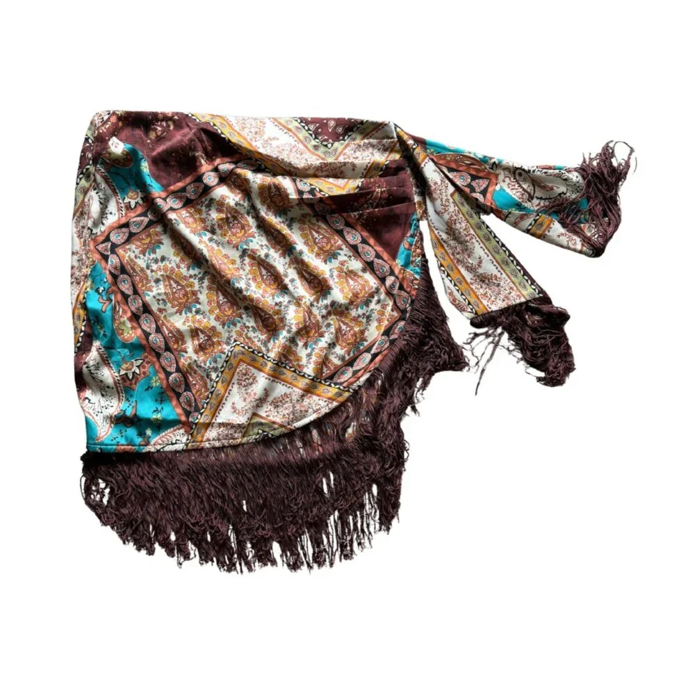 Rosalina Merlot Paisley Fringe Tie Skirt & Caladesi Merlot Paisley Bra Top - Picture 3 of 3